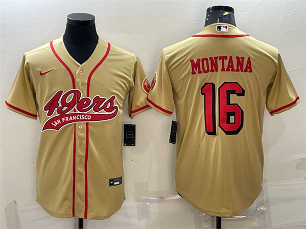 Men's San Francisco 49ers #16 Joe Montana New Gold With Patch Cool Base Stitched Baseball Jersey